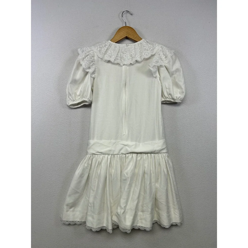 Vintage  Dorissa International Nicole Girls 10 Ivory Lace Drop Waist Dress